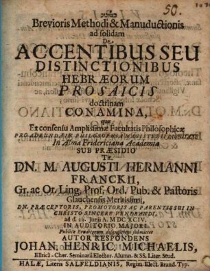 Brevioris Methodi & Manuductionis ad solidam De Accentibus Seu Distinctionibus Hebraeorum Prosaicis doctrinam Conamina