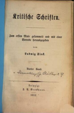 Kritische Schriften : zum erstenmale gesammelt und mit einer Vorrede herausgegeben, 4