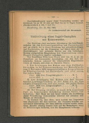 Stationirung eines Bugsir-Dampfers am Entenwerder.