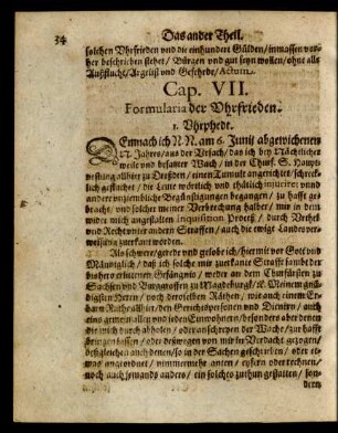 Cap. VII. Formularia der Uhrfrieden.