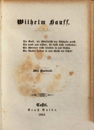 Wilhelm Hauff : mit Portr.