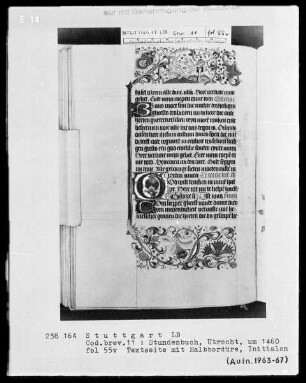 Niederländisches Stundenbuch (Handschrift der Brüder vom gemeinsamen Leben) — Heiliger Georg kämpft mit dem Drachen, Folio 55verso