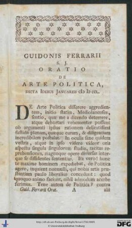 Oratio De Arte Politica.