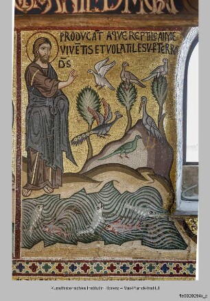 Bildprogramm des Palazzo dei Normanni : Alttestamentlicher Zyklus : Erschaffung von Fischen, Vögeln und Landtieren