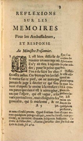 Réflexions sur les Memoires pour les Ambassadeurs