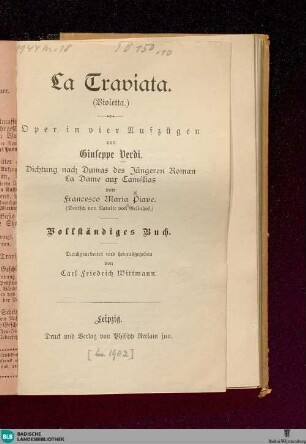 La Traviata (Violetta) : Oper in vier Aufzügen; vollständiges Buch