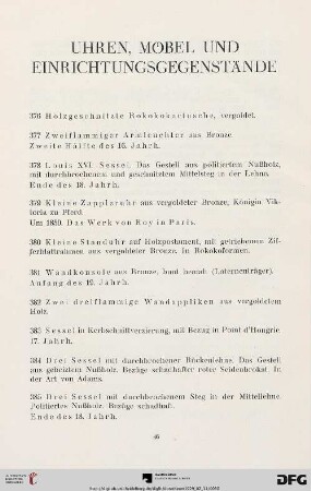 Uhren, Möbel und Einrichtungsgegenstände (Nr. 376-399)