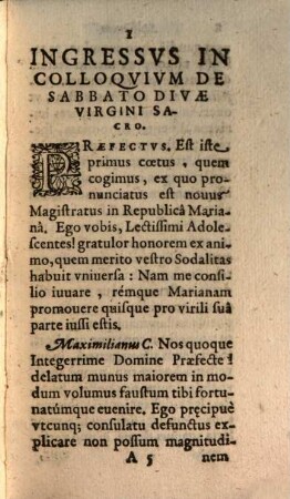 Sabbatvm Divae Virgini Sacrvm : A Parthenia Minorvm Sodalitate Virginis Ab Angelo Salvtatae Sub Avspicivm Novi Anni Millesimi Sexcentesimi Quadragesimi Octavi Propositum