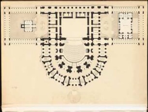 Opernhaus am Lützowplatz, Berlin Schinkelwettbewerb 1883: Grundriss Erdgeschoss (mit Seitenflügeln)
