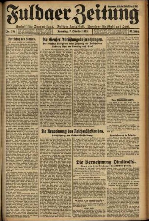 Ausgabe vom Samstag, den 07. Oktober 1933.