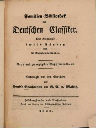 Anthologie aus den Gedichten von Louise Brachmann u. Gotthilf August v. Maltitz