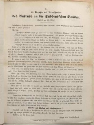 An die Verfasser und Unterschreiber des Aufrufs an die Süddeutschen Brüder.