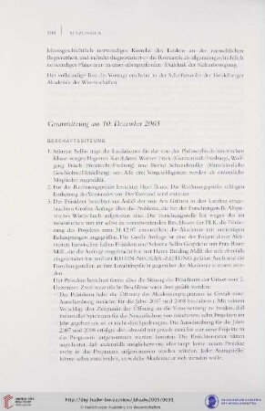 Gesamtsitzung am 10. Dezember 2005