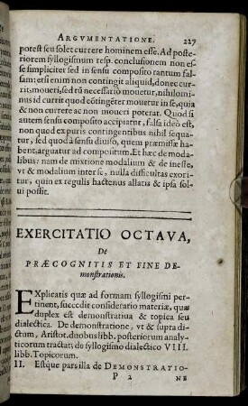 Exercitatio Octava. De Præcogitis Et Fine Demonstrationis.
