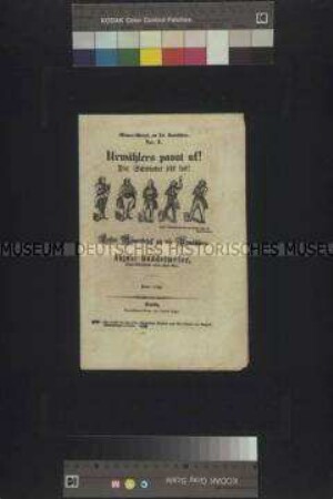 Satirische Flugschrift (Serie): Römerbriefe an die Urwähler; Nr. 1; Urwählers passt uf! (Aujust Buddelmeyer); Berlin; undatiert