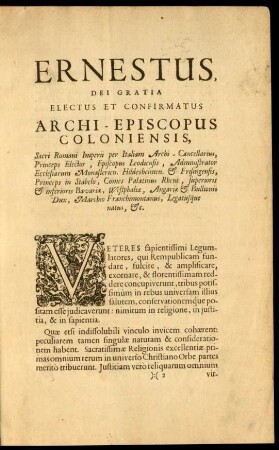 Ernestus, Dei Gratia Electus Et Confirmatus Archi - Episcopus Coloniensis, ...