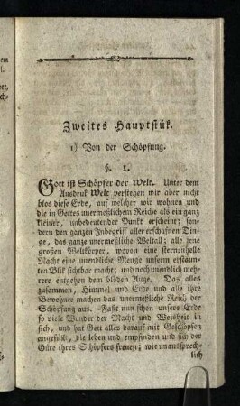 Zweites Hauptstuek: Von der Schoepfung