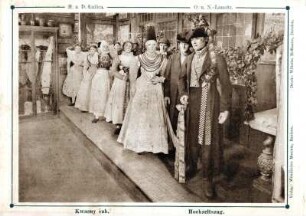 Hochzeitszug auf einer Dresdner Ausstellung : Museen. Ort: Dresden. "Das Wendische Museum" auf der Ausstellung des sächsischen Handwerks und Kunstgewerbes Dresden 1896. Hochzeitszug mit Trachten aus verschiedenen sorbischen Trachtengebieten.