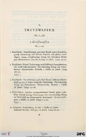 A Trutzwaffen (Nr. 1-89)