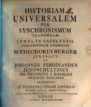 Historiam Universalem Per Synchronismum Tradendam