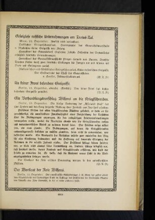 Ein Verhandlungsvorschlag Wilsons an die Kriegführenden.