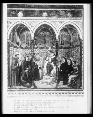 Franziskuslegende — Der heilige Franziskus predigt vor Papst Honorius III.