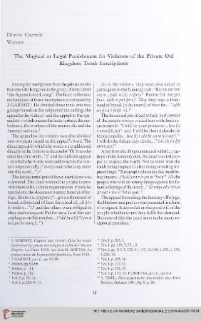 The Magical or Legal Punishment for Violators of the Private Old Kingdom Tomb Inscriptions