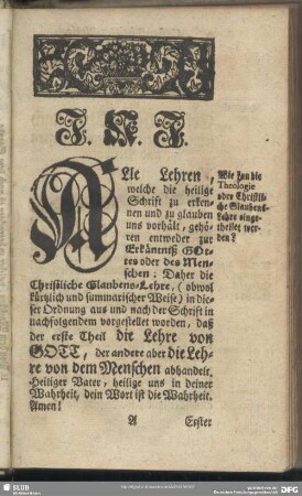 Wie kan die Theologie aber Christliche Glaubens-Lehre eingetheilet werden?