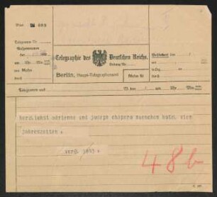 Brief von Joseph Chapiro und Adrienne Chapiro an Gerhart Hauptmann