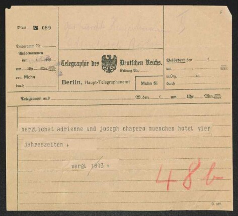 Brief von Joseph Chapiro und Adrienne Chapiro an Gerhart Hauptmann