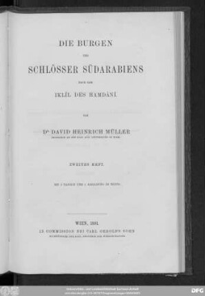 Heft 2: Die Burgen und Schlösser Südarabiens : nach dem Iklîl des Hamdânî