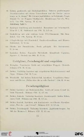 Goldgläser, Zwischengold und vergoldete Zwischengoldgläser (Nr.104-118)