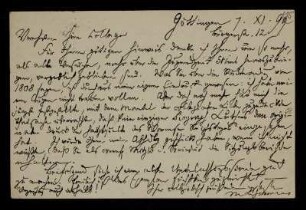 Nr. 15 Postkarte von Max Lehmann an Edward Schröder. Göttingen, 7.11.1899