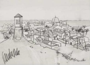 Konstruktive Dorflandschaft mit Meer