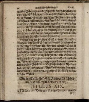 Wie der Beklagte oder Antworter erscheinen/ und was er handlen solle und möge. Titulus XIX.