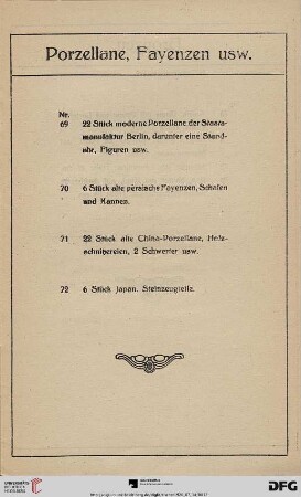 Porzellane, Fayenzen usw. (Nr. 69-72)