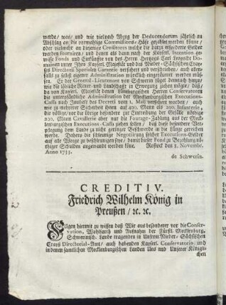 Creditiv. Friedrich Wilhelm König in Preußen, [et]c. [et]c.