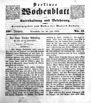 No. 24, Sonnabend, den 16. Juni 1849.