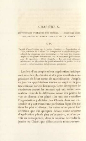 Chapitre X. Institutions publiques des chinois. - Cinquième cour souveraine ou grand tribunal de la justice