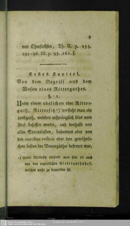 Erstes Kapitel. Von dem Begriff und dem Wesen eines Ritterguthes