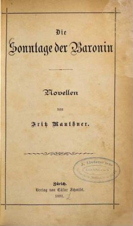 Die Sonntage der Baronin : Novellen