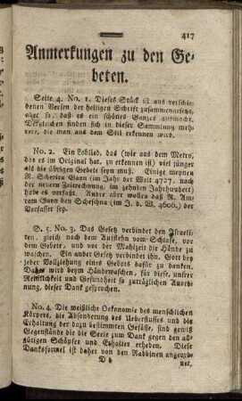 Anmerkungen zu den Gebeten.