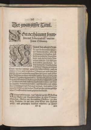 Der zwanzigste Titul. Von verhütung brunsten vnd Fewersgefahr/ vnd der Fewer Ordnung.