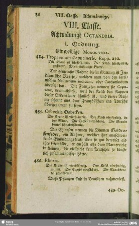 VIII. Classe. Achtmännige. Octandria