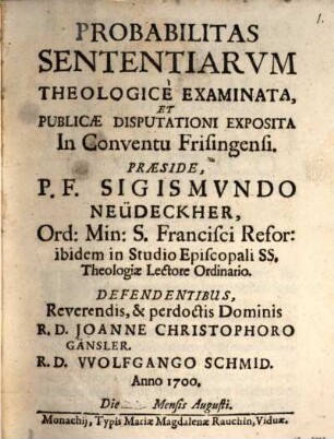 Probabilitas sententiarum theologice examinata