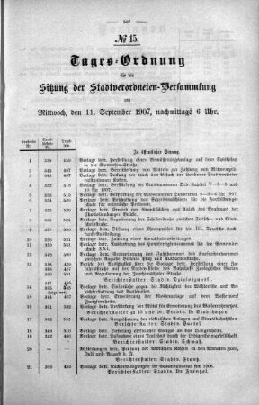 Tages-Ordnung No. 15. (348-386), 11. September 1907