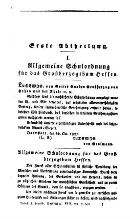 Allgemeine Schulordnung für das Großherzogthum Hessen