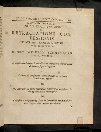 215-228, Spec. 639. De Retracatatione confessionis