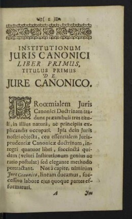 Titulus Primus de Jure Canonico.