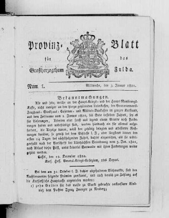 Num. 1, Ausgabe vom 3. Januar 1821
